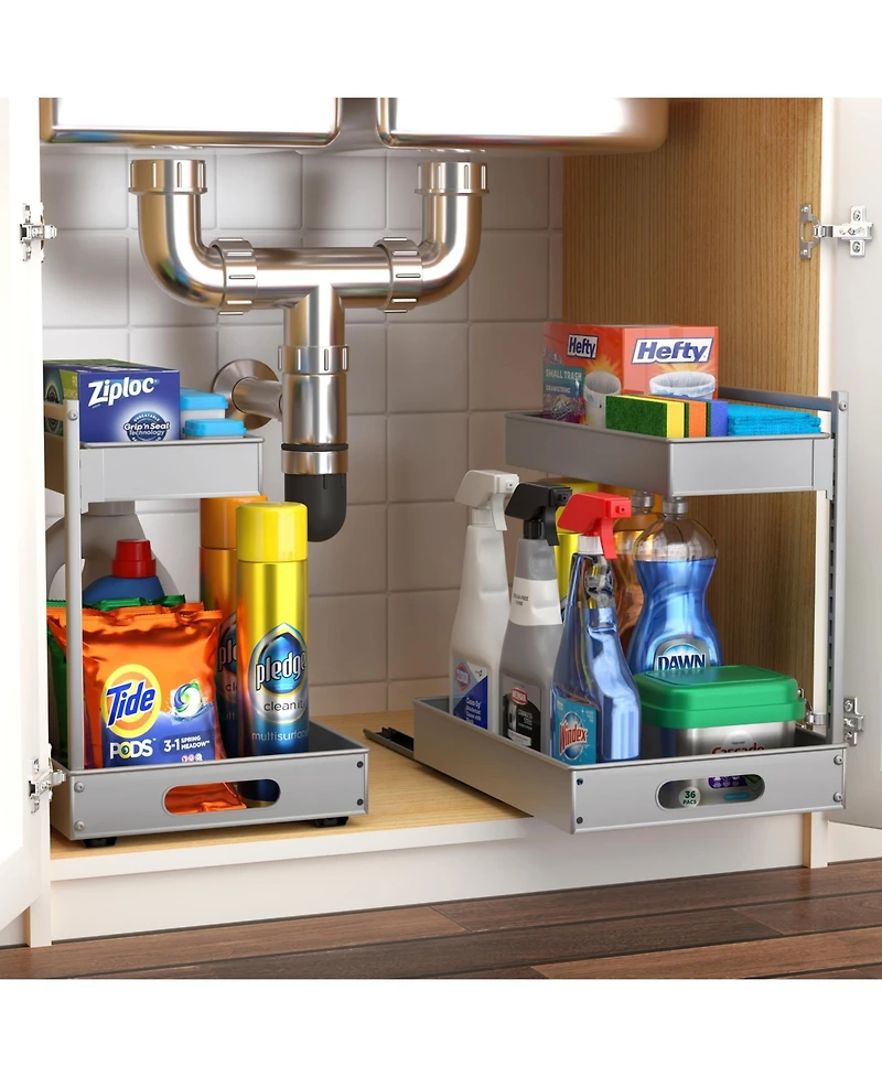 Sorbus 2 Pack 2-Tier Pull-Out Under Sink Organizer and Adhesive Tape - for Kitchen and Bathroom