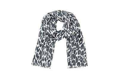 Olsen Leopard Scarf with Frayed Edge Trim