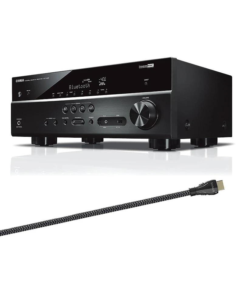 Yamaha Rx-V385BL 5.1 Channel Av Receiver with Sanus Ultra High Speed 8K 6.56 ft. Hdmi 2.1 Cable