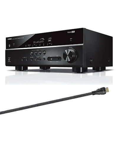 Yamaha Rx-V385BL 5.1 Channel Av Receiver with Sanus Ultra High Speed 8K 6.56 ft. Hdmi 2.1 Cable