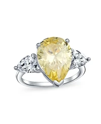 Bling Jewelry 7CT Yellow Cz Pear Shaped Solitaire Teardrop Statement Promise Ring Sterling Silver Cubic Zirconia Trillion Side Stones
