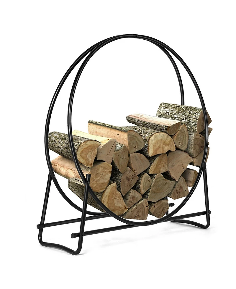 Costway 40-Inch Tubular Steel Log Hoop Firewood Storage Rack Holder Round Display