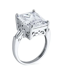 Bling Jewelry Art Deco Style Sterling Silver 10CT Princess Cut Cz Cubic Zirconia Cocktail Statement Ring Baguette Side Stones