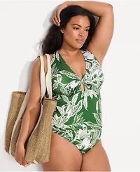 Lands' End Women's Plus Shine Ribbed Tankini Top and High Waisted Bottom Swimsuit Set