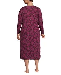 Lands' End Plus Cotton Long Sleeve Midcalf Nightgown