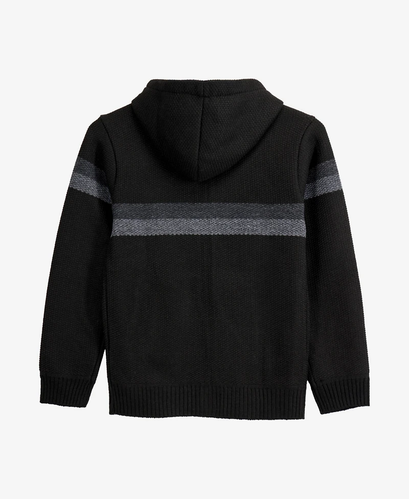 Xray Boy's Full Zip Hooded Sweater With Stripes And Faux Shearling Lining