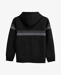 Xray Boy's Full Zip Hooded Sweater With Stripes And Faux Shearling Lining