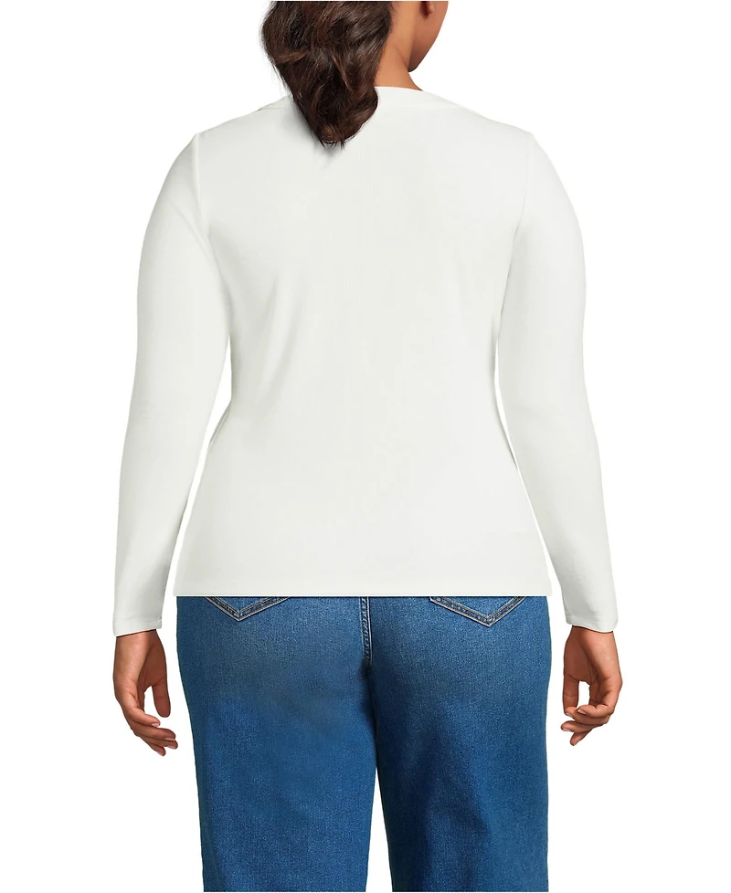 Lands' End Plus Drapey Rib Fitted Long Sleeve Henley T-Shirt