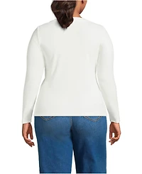 Lands' End Plus Drapey Rib Fitted Long Sleeve Henley T-Shirt