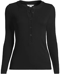 Lands' End Women's Drapey Rib Fitted Long Sleeve Henley T-Shirt
