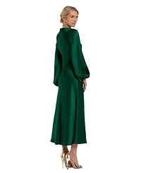 Mac Duggal Women's High Neck Long Sleeve Crystal Detail Dress