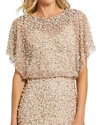 Mac Duggal Women's Short Sleeve Beaded Blouson A-line Gown