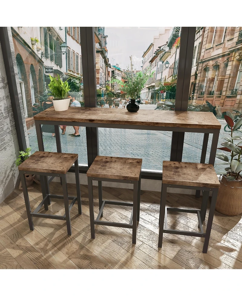 Casainc Modern Long Dining Table Set with 3 Stools and Metal Frame, Easy Assembly