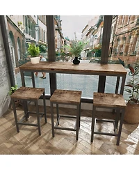 Casainc Modern Long Dining Table Set with 3 Stools and Metal Frame, Easy Assembly