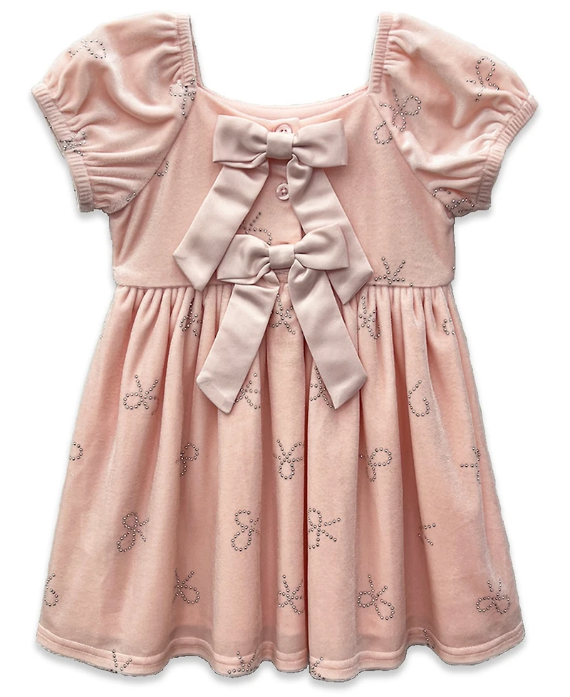 Blueberi Boulevard Baby Girls Puff Sleeve Stretch Velvet Dress