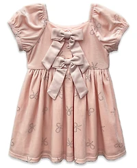 Blueberi Boulevard Baby Girls Puff Sleeve Stretch Velvet Dress
