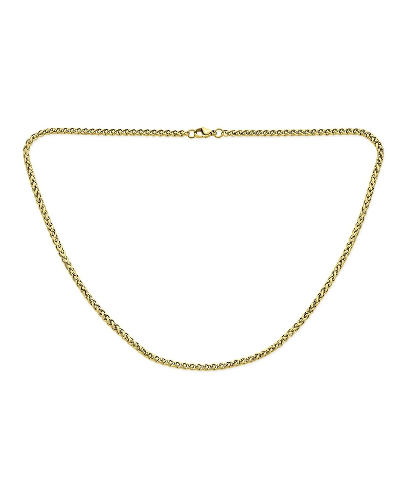 Bling Jewelry Wheat Foxtail Chain Necklace Yellow Gold Plated Silver Tone Stainless Steel 3MM