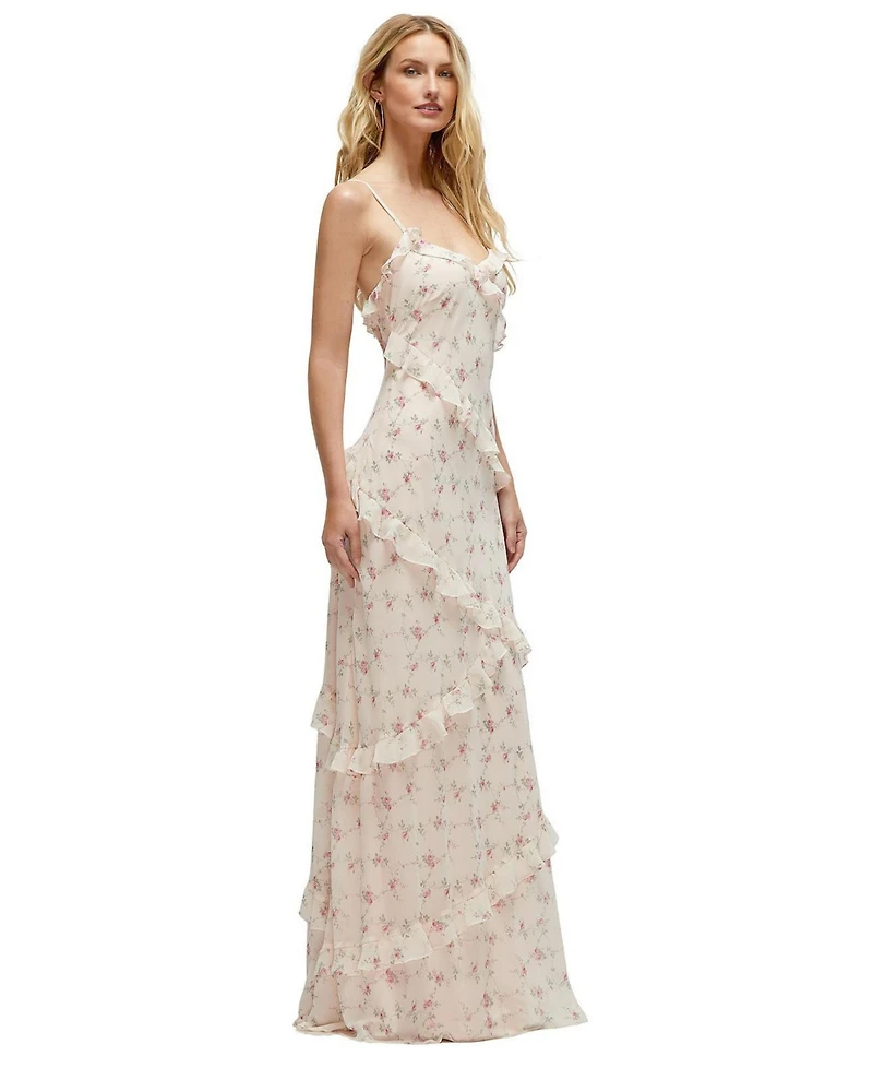 Dessy Collection Women's Asymmetrical Ruffle Chiffon Bias Slip Maxi Dress