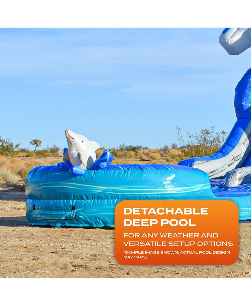 JumpOrange Dolphins Commercial Grade Bounce House Water Slide with Dual Lane and Detachable Pool for Kids and Adults (with Blower), Tunnel Entrance, B