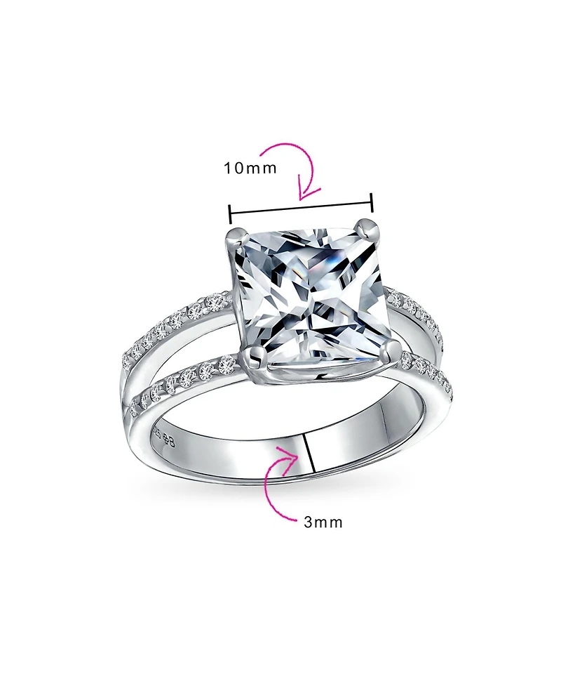Bling Jewelry 3CT Square Princess Cut Cz Promise Ring Cubic Zirconia Split Shank Pave Band Sterling Silver