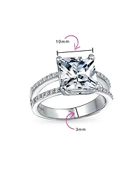 Bling Jewelry 3CT Square Princess Cut Cz Promise Ring Cubic Zirconia Split Shank Pave Band Sterling Silver
