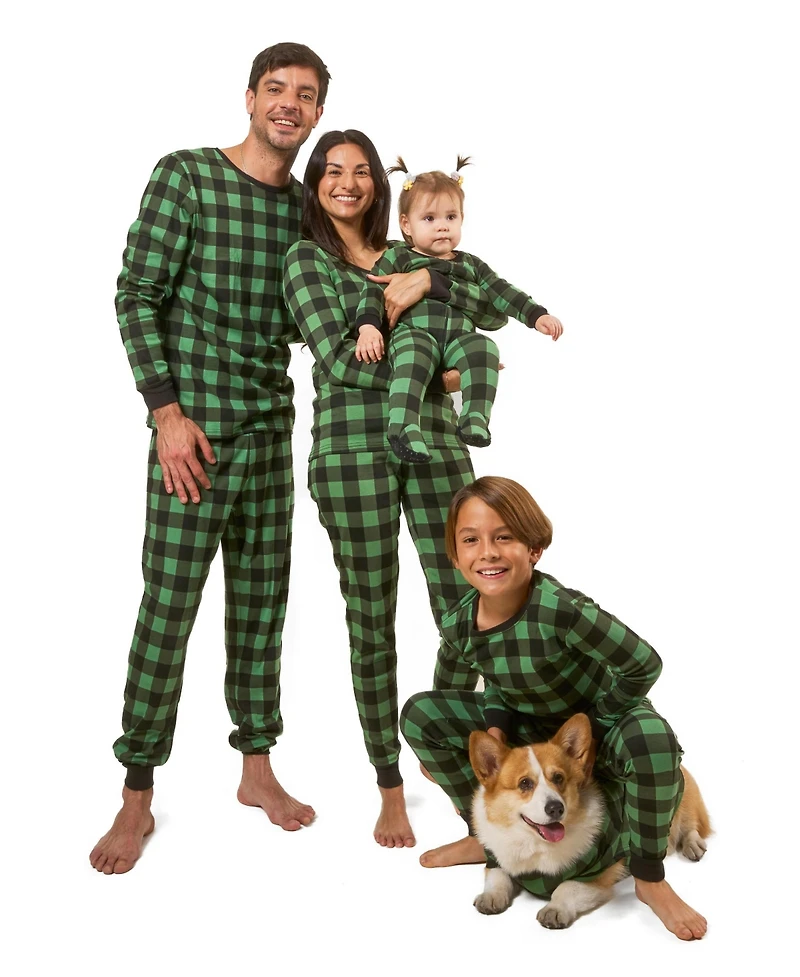 Leveret Baby Footed Cotton Pajamas - Plaid Black and Green - Matching Family Christmas Pajamas