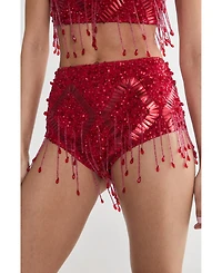 Nasty Gal Women's Embellished Tassel Beaded Booty Shorts