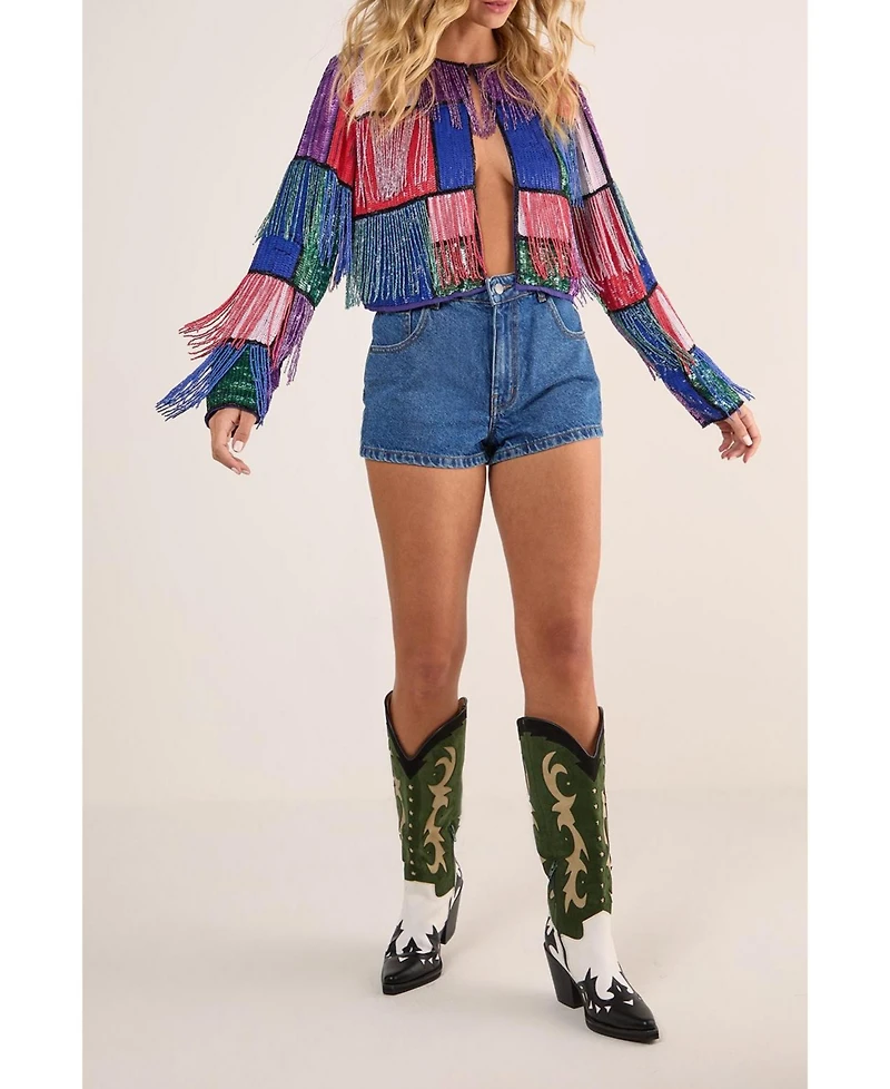 Nasty Gal Women's Colour Block Check Tassel Sequin Jacket