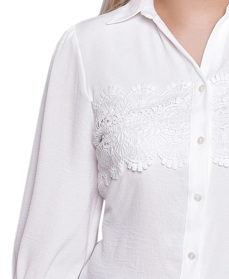 Ny Collection Petite 3/4 Sleeve Top with Lace Details