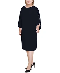 Ny Collection Plus 3/4 Cultivated Pearl-Detail Petal Sleeve Dress