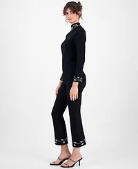 Anne Klein Womens Embellished Mock Neck Sweater Embellished Pull On Kick Flare Pants