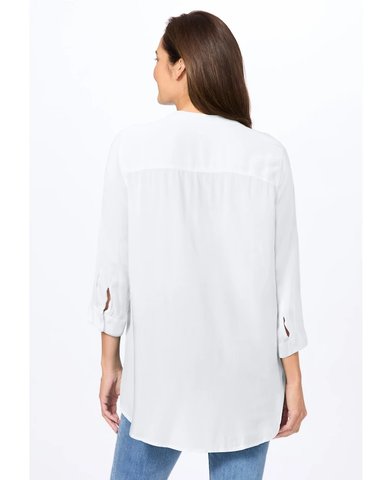 Woman Within Women's Rayon 7-Day Three-Quarter Sleeve Tab-Front Tunic Top