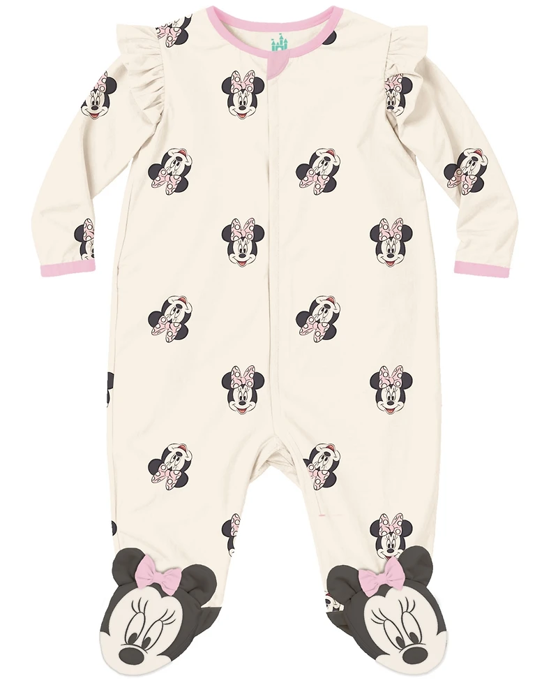 Disney Baby Girls 2-Piece Minnie Mouse Sleep-and-Play Coverall and Headband Set