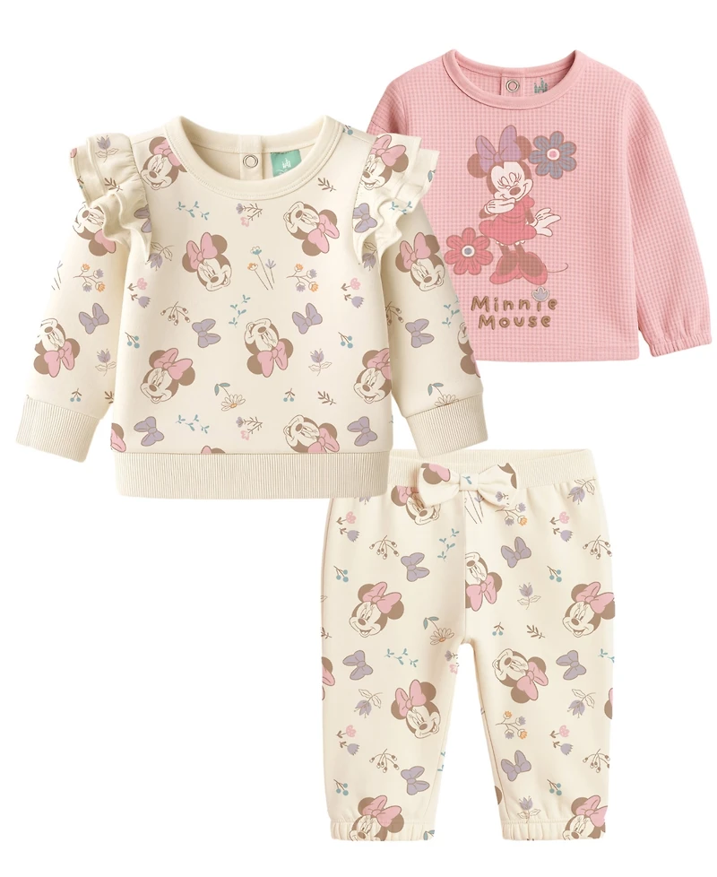 Disney Baby Girls 3-Piece Minnie Mouse Sweatshirt, T-Shirt and Pants Set