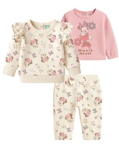 Disney Baby Girls 3-Piece Minnie Mouse Sweatshirt, T-Shirt and Pants Set