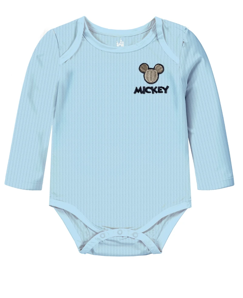 Disney Baby Boys 3-Pack Mickey Mouse Printed Long Sleeve Bodysuit Set