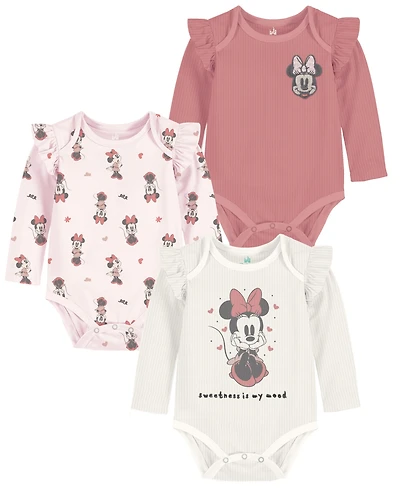Disney Baby Girls and Boys 3-Pack Minnie Mouse Printed Bodysuits Set