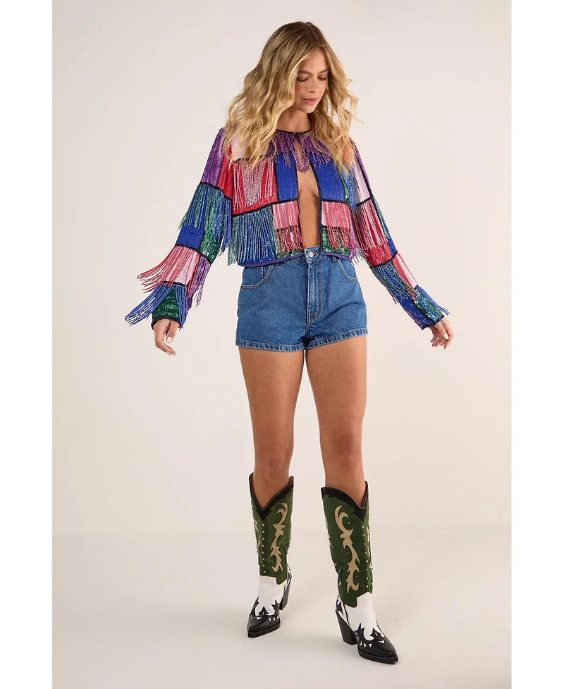 Nasty Gal Women's Colour Block Check Tassel Sequin Jacket