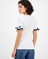 Nautica Jeans Women's Cotton Tie-Sleeve Top