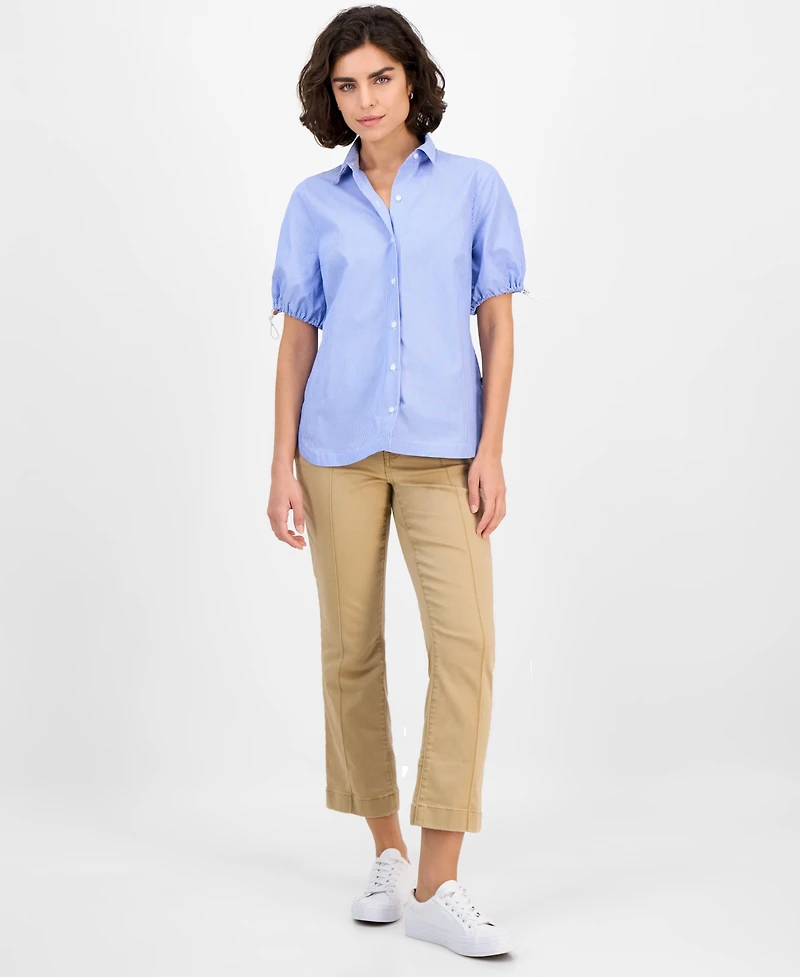 Nautica Jeans Women's Striped Bungee-Sleeve Camp Shirt
