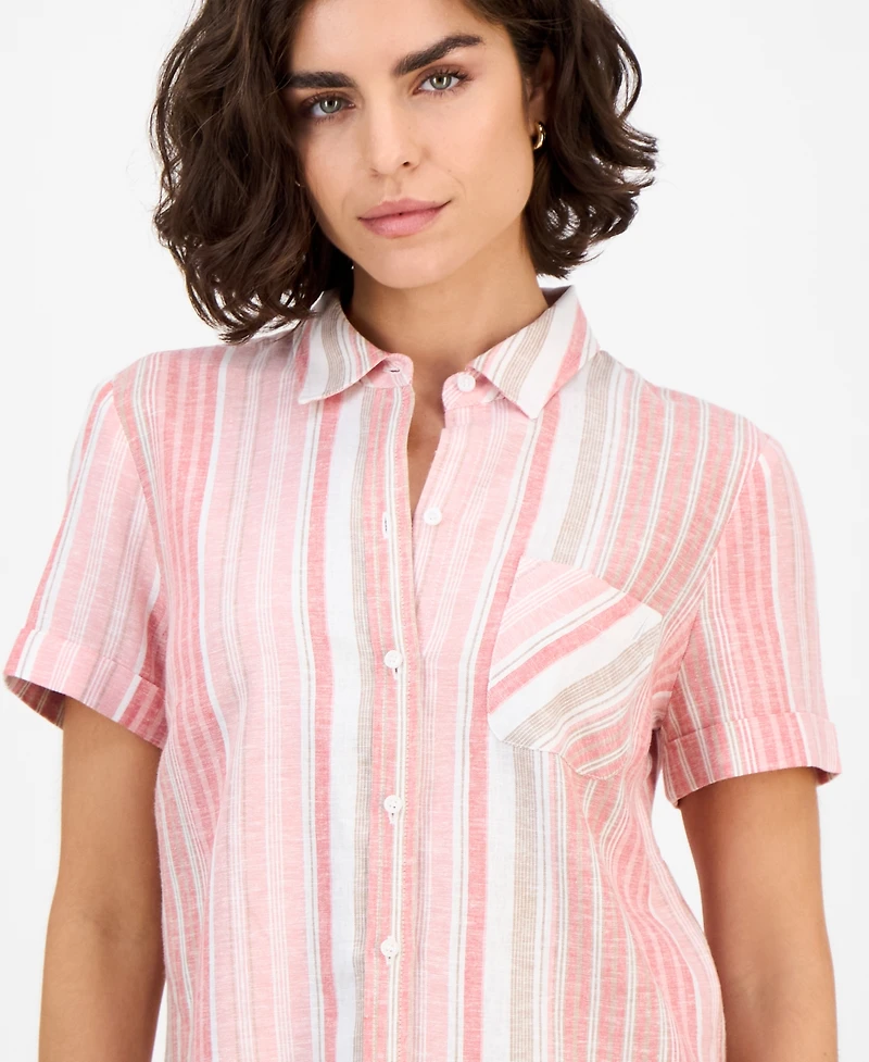 Nautica Jeans Women's Striped Short-Sleeve Camp Shirt