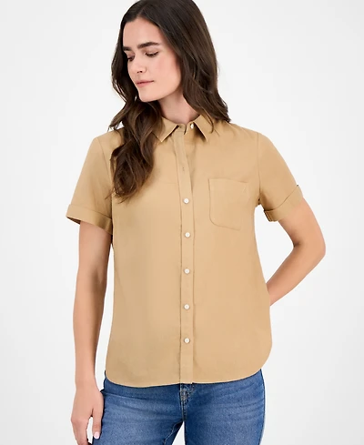Nautica Women's Solid Short-Sleeve Camp Shirt