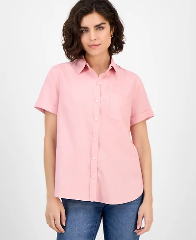 Nautica Jeans Women's Solid Short-Sleeve Camp Shirt