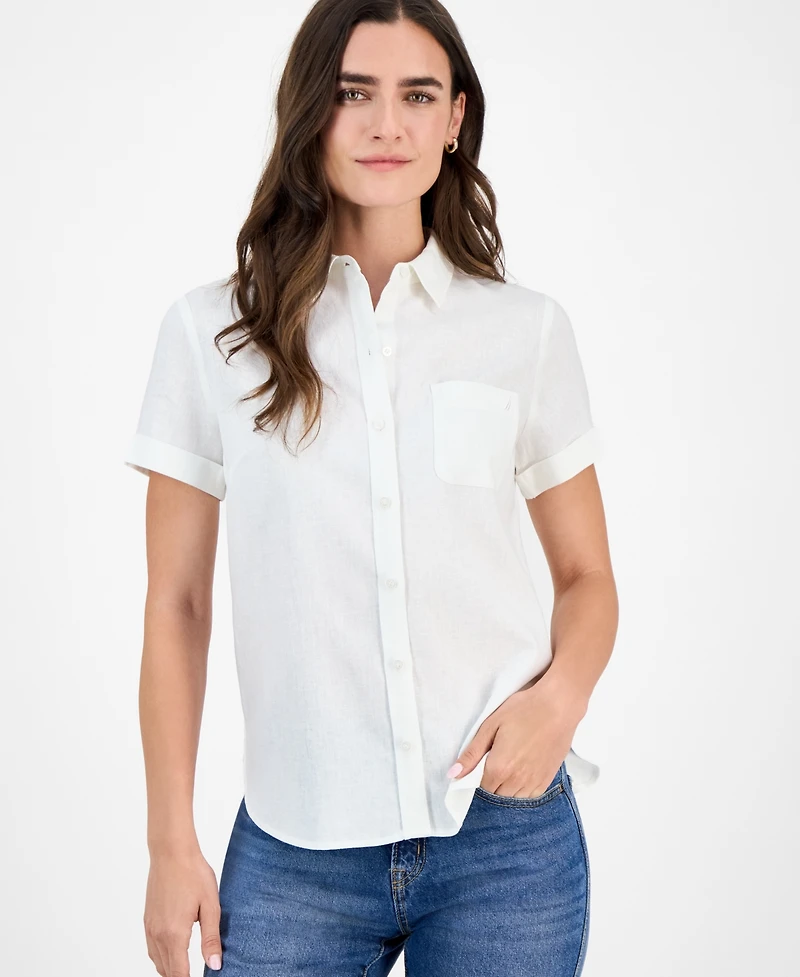 Nautica Jeans Women's Solid Short-Sleeve Camp Shirt