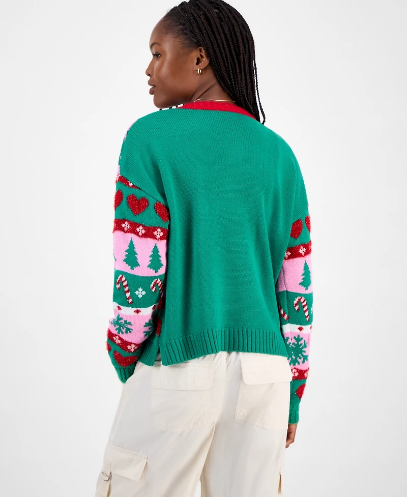 Hooked Up by Iot Juniors' Llama Pullover Holiday Sweater