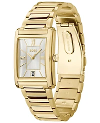 Hugo Boss Men's Principle Dress Quartz Basic Calendar Ionic Plated Thin Gold Steel Watch, 28 x 39mm