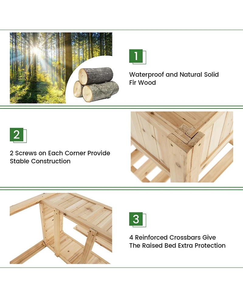 Gymax 47'' Wooden Raised Garden Bed w/Bottom Shelf & Bed Liner Outdoor Elevated Planter Box