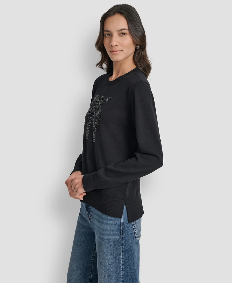 Dkny Jeans Petite Embellished Logo Crewneck Sweater