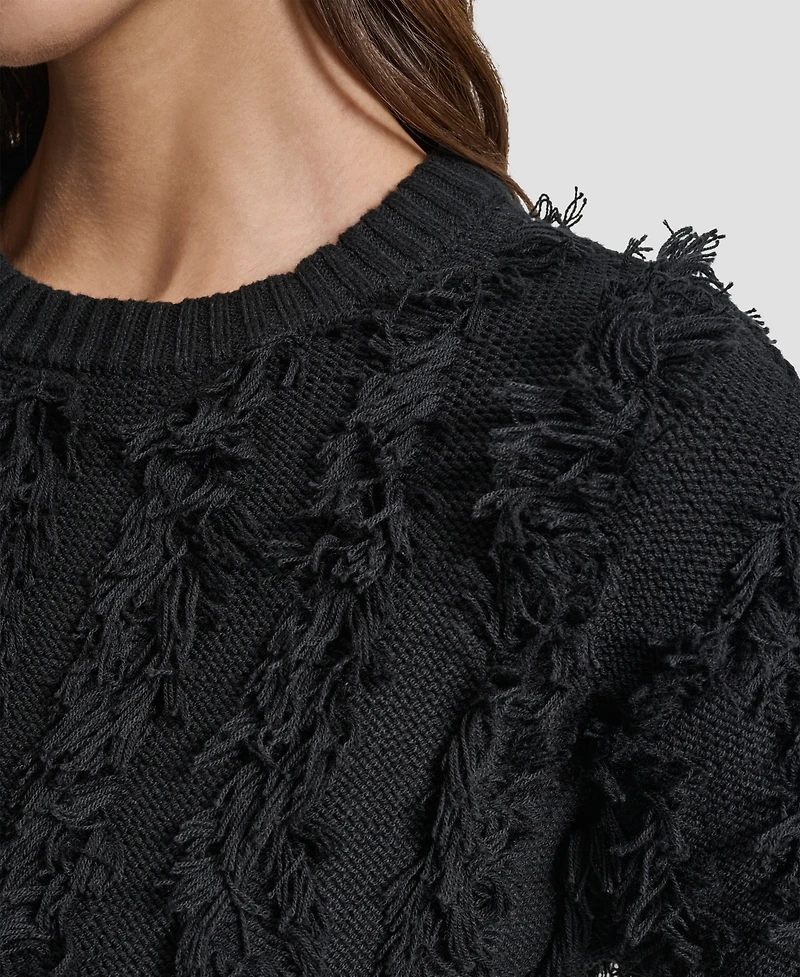 Dkny Jeans Petite Fringe Crewneck Sweater