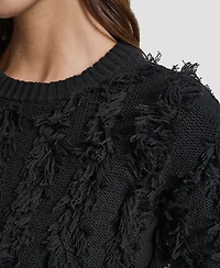 Dkny Jeans Petite Fringe Crewneck Sweater